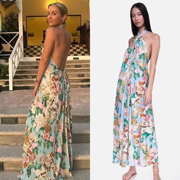 Cara Cara Marion Dress Twisted Open-Back Floral Halter Silk Chiffon Maxi Size XL - Picture 13 of 13